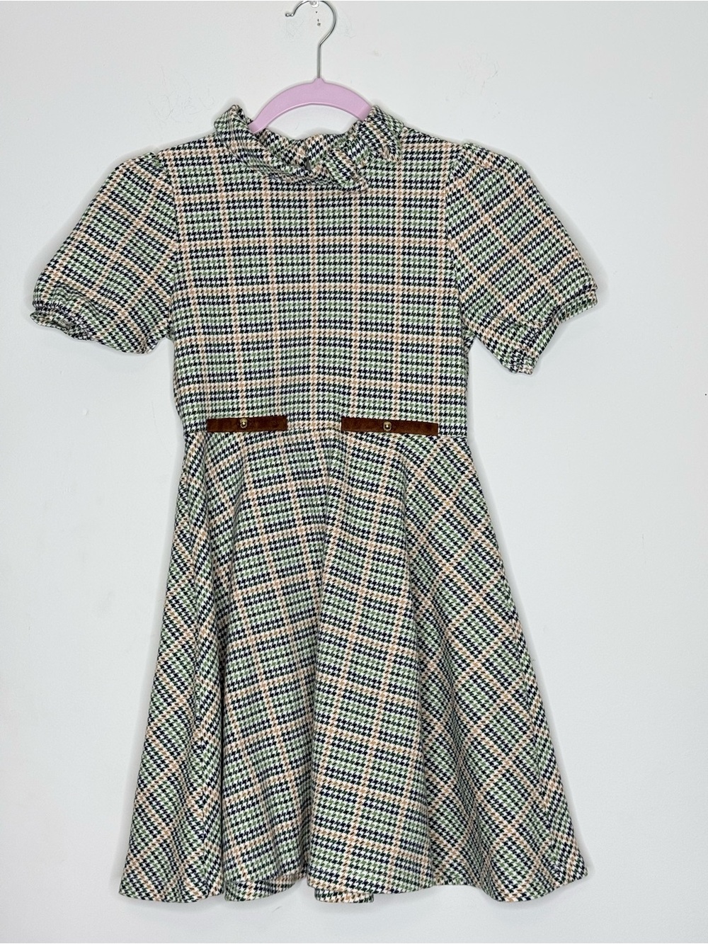 Janie and Jack Cream, Green & Black Plaid Fit-and-Flare Dress